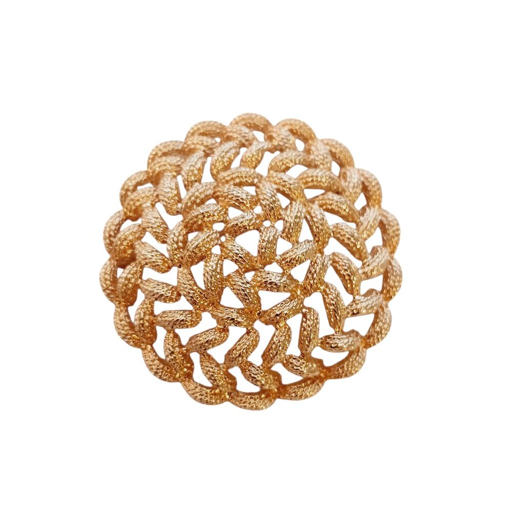 Vintage Monet Gold Tone, Woven Braided Rope, Round, Brooch Pin - Signed, 2.25"